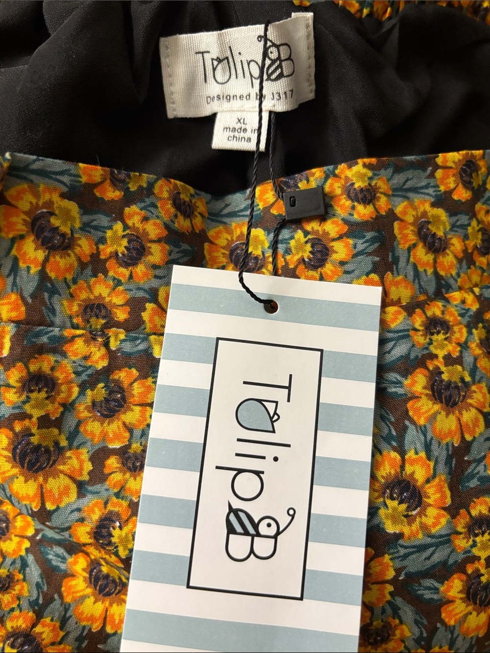 NWT Tulip B Vintage Inspired Floral Midi Skirt Black Orange Green Sunflowers XL - Picture 2 of 6